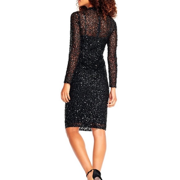 Adrianna Papell sequins long sleeves mock neck sheath Dress - Picture 7 of 11